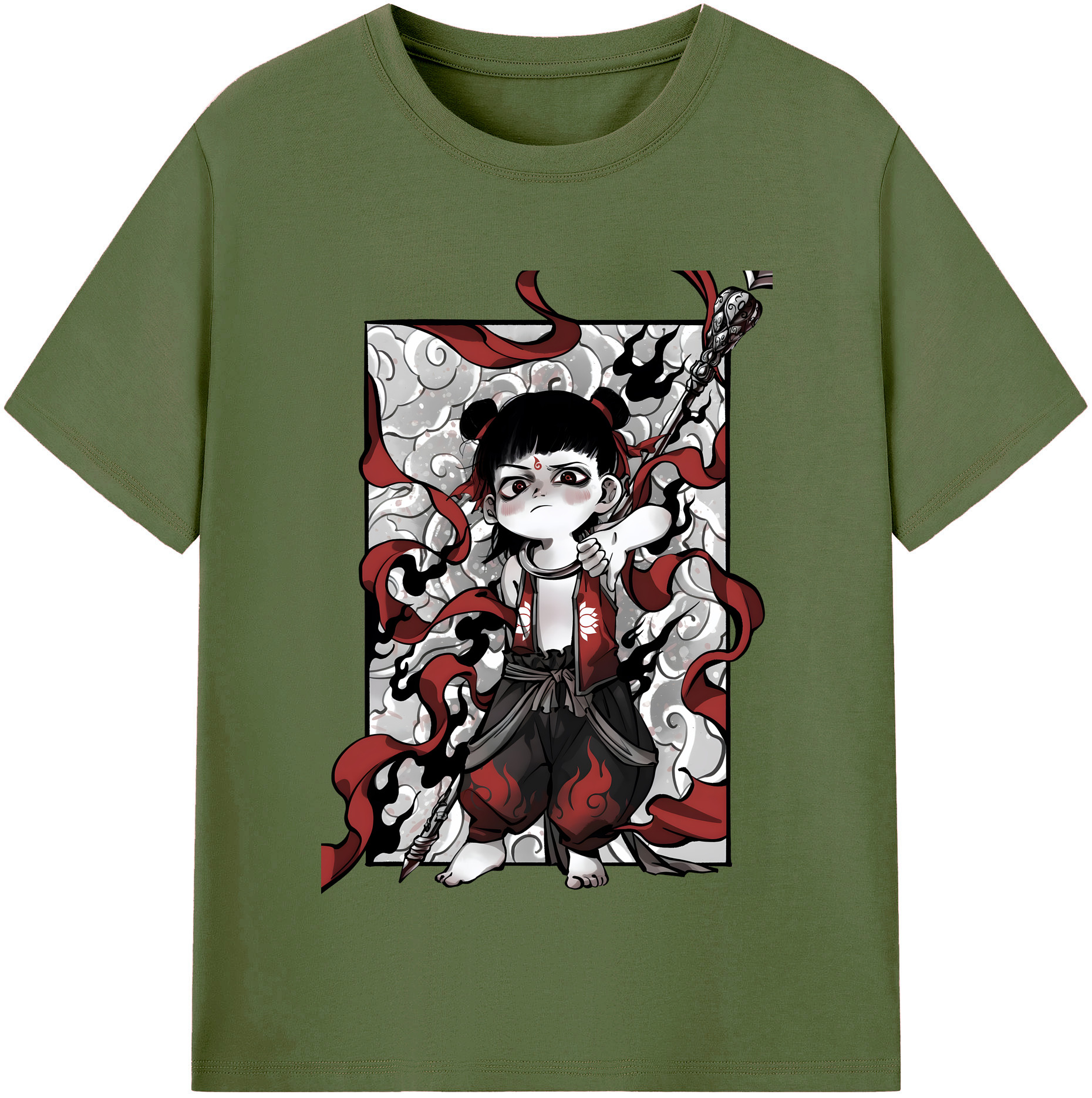 （画像用） Ne Zha 2 ナタ 魔童の大暴れ 綿100％半袖Tシャツ（フロントプリント）